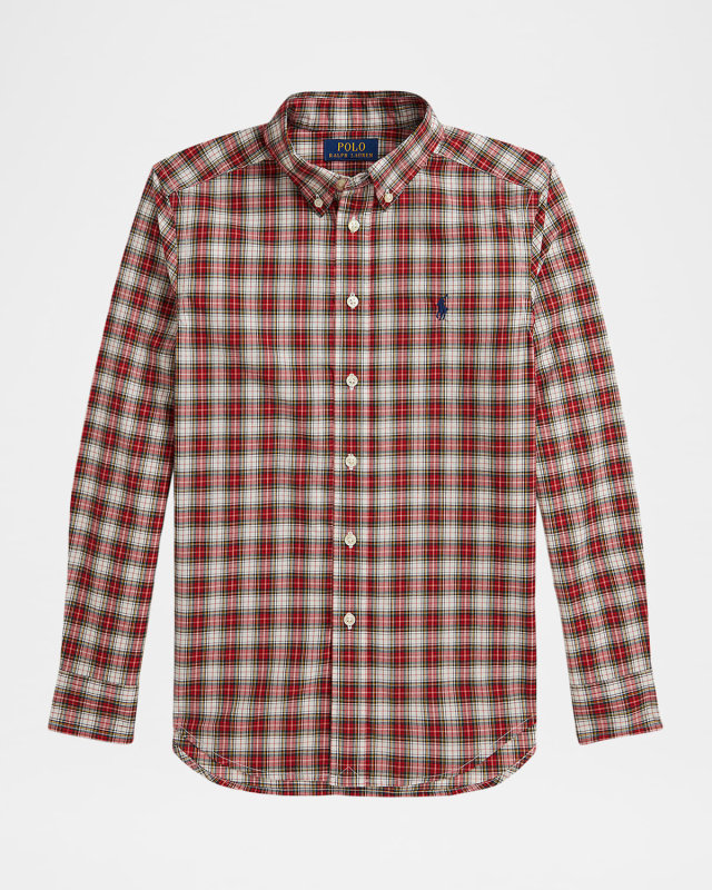Boy's Plaid Cotton Poplin Button-Front Shirt, Size S-XL